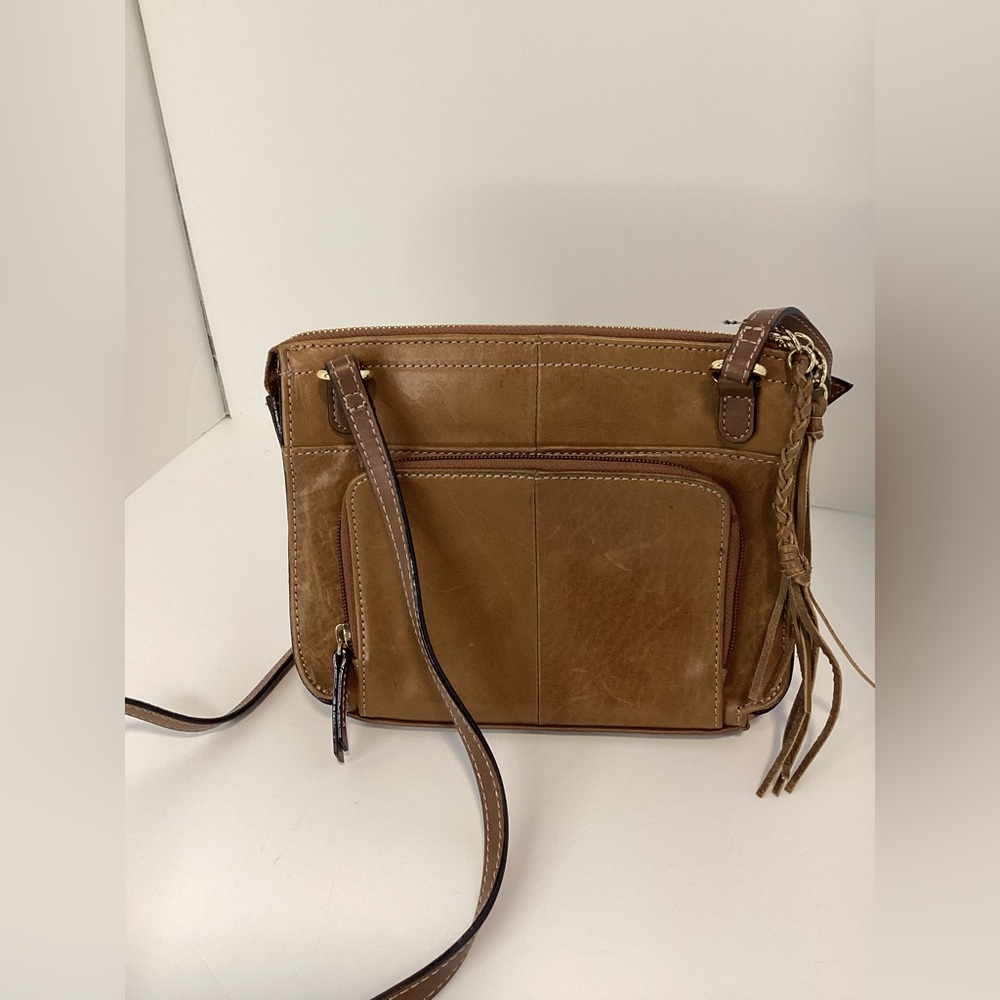 Brown Tignanello leather crossbody bag with adjustable strap